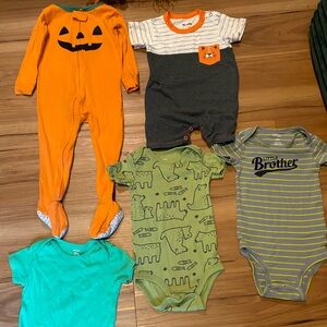 Nannette Orange and Gray Striped Baby Onesie